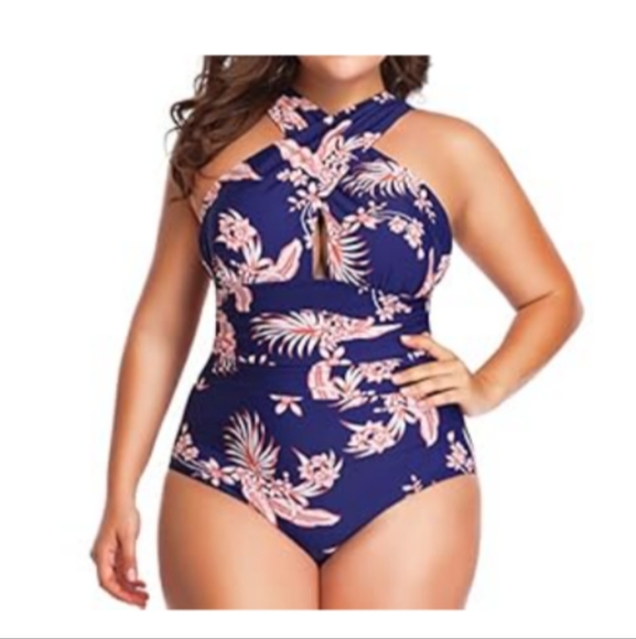 NWT YOUDIAN One Piece Swimsuit Size XL Purple Coral Floral Ruched Tummy - Picture 7 of 8